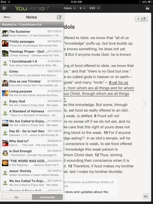 Community notes in the Youversion Bible app
